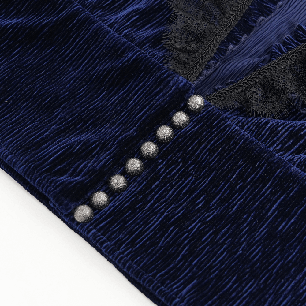Gothic Ruffled Velvet Shirt with Lace and Pearls