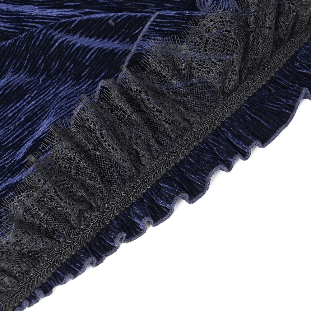 Gothic Ruffled Velvet Shirt with Lace and Pearls