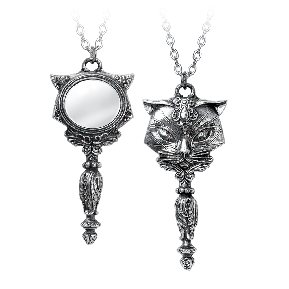 Gothic Sacred Cat Mirror Pendant with Ornate Detailing