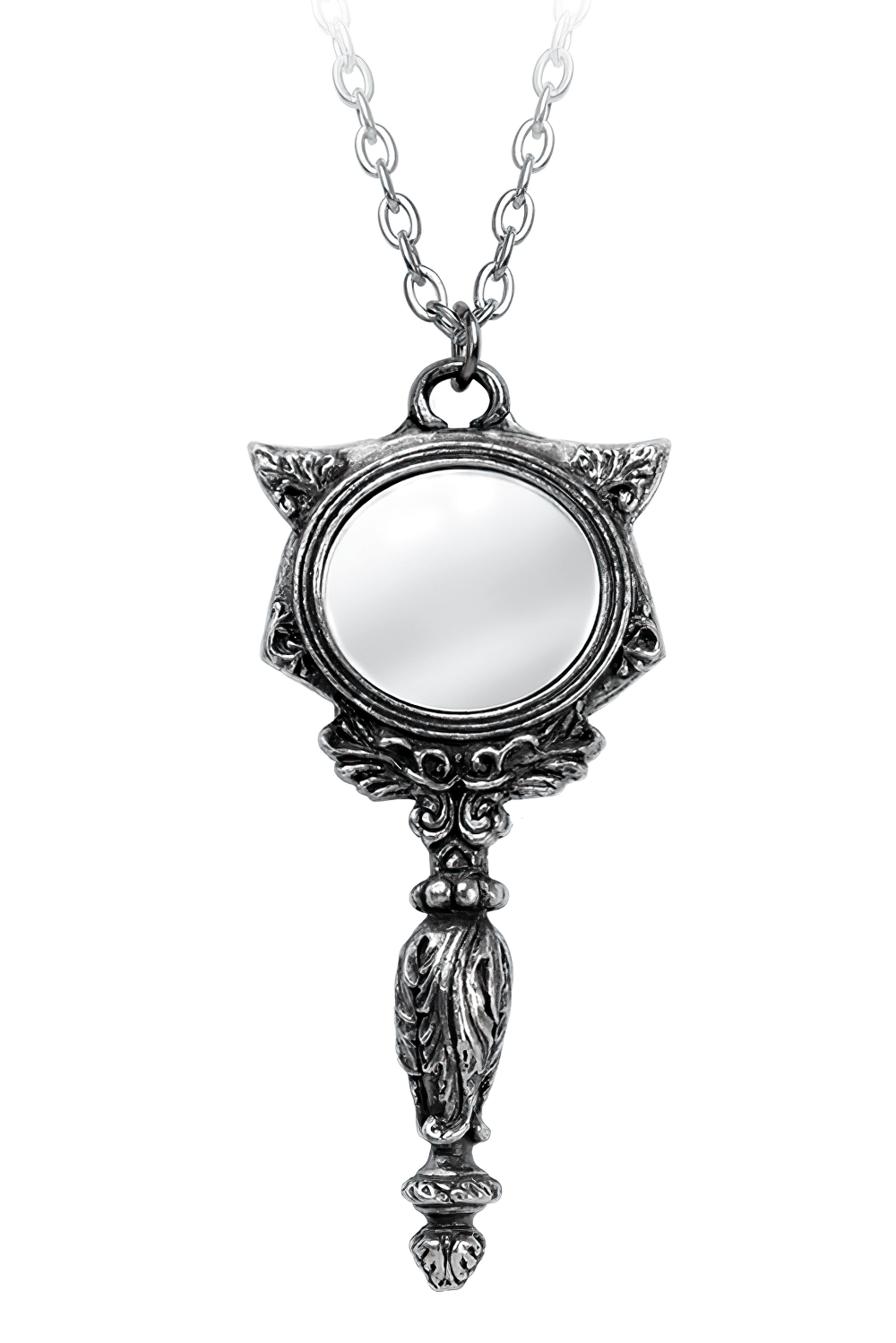 Gothic Sacred Cat Mirror Pendant with Ornate Detailing