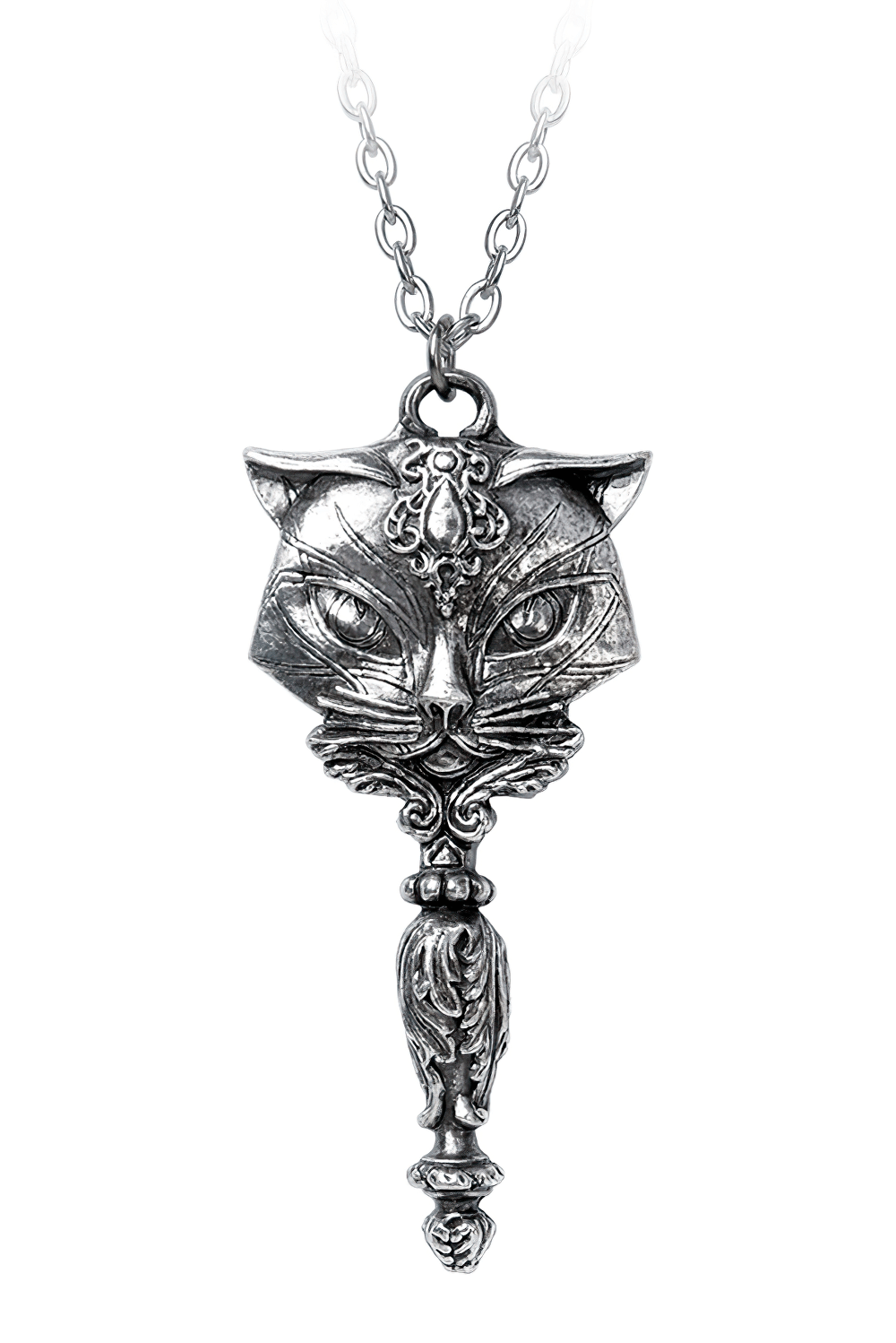 Gothic Sacred Cat Mirror Pendant with Ornate Detailing