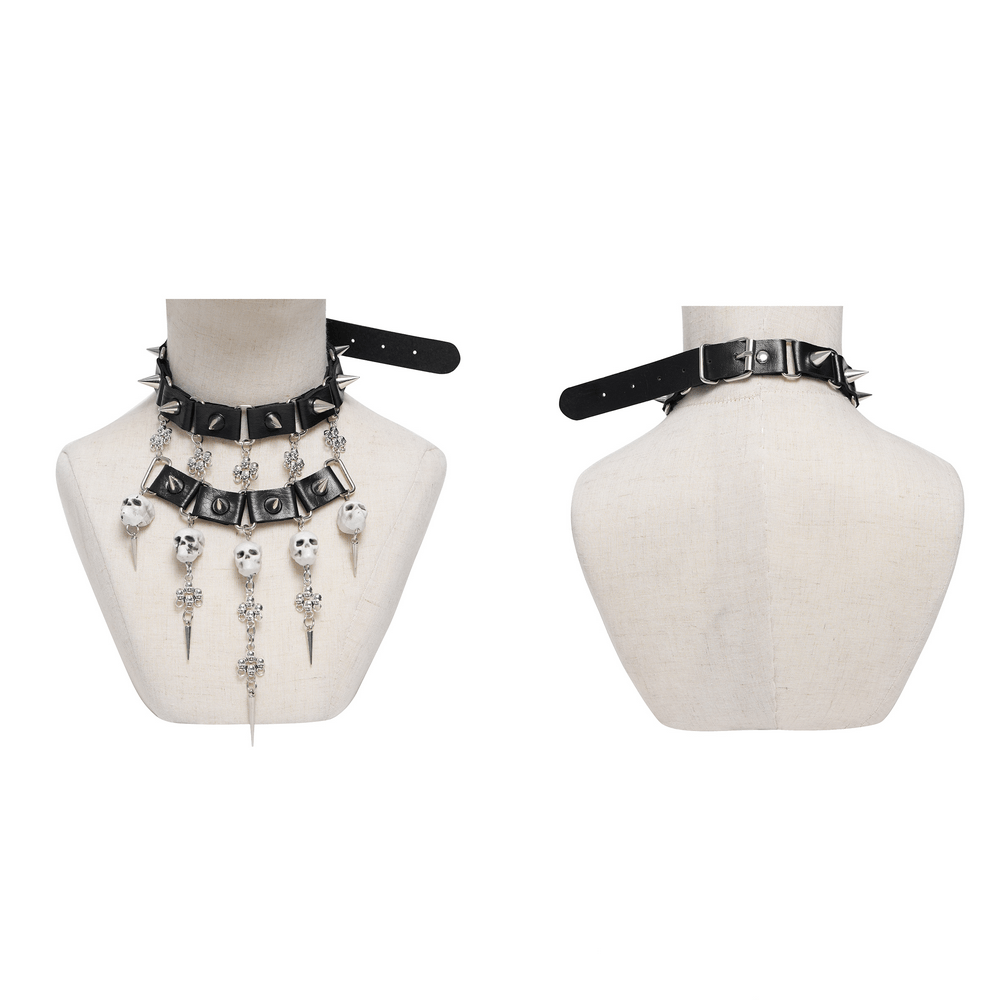 Gothic Skull Black Choker with Spikes and Chains