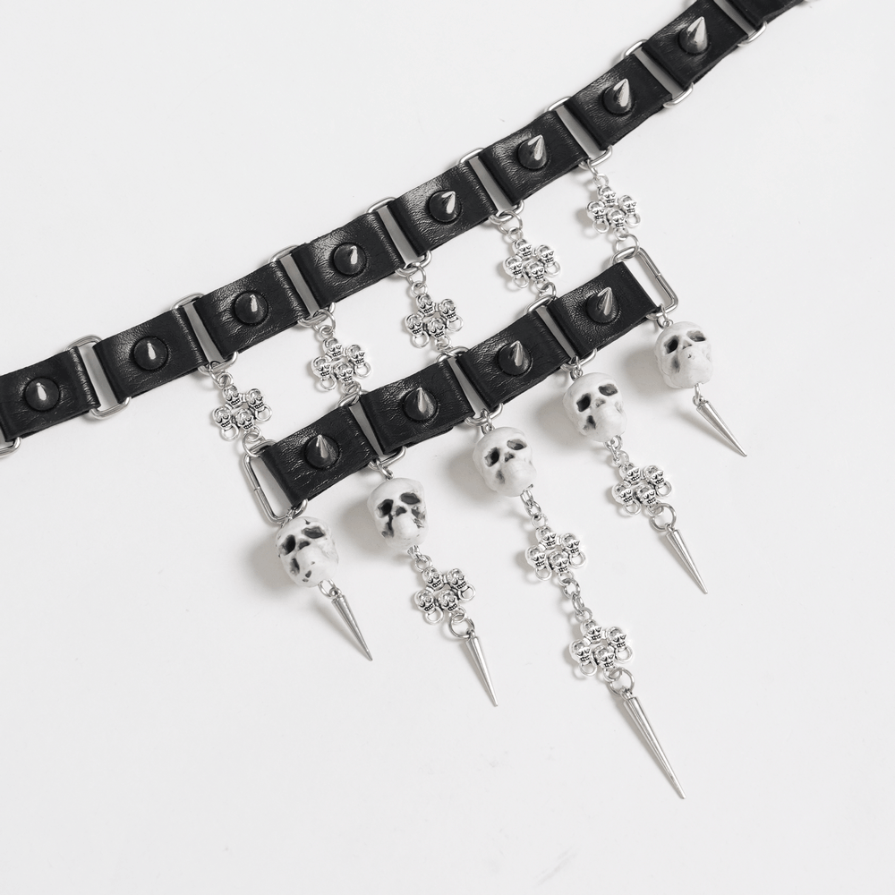 Gothic Skull Black Choker with Spikes and Chains