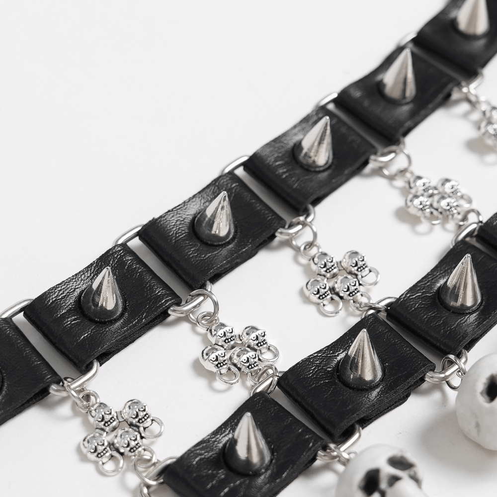 Gothic Skull Black Choker with Spikes and Chains