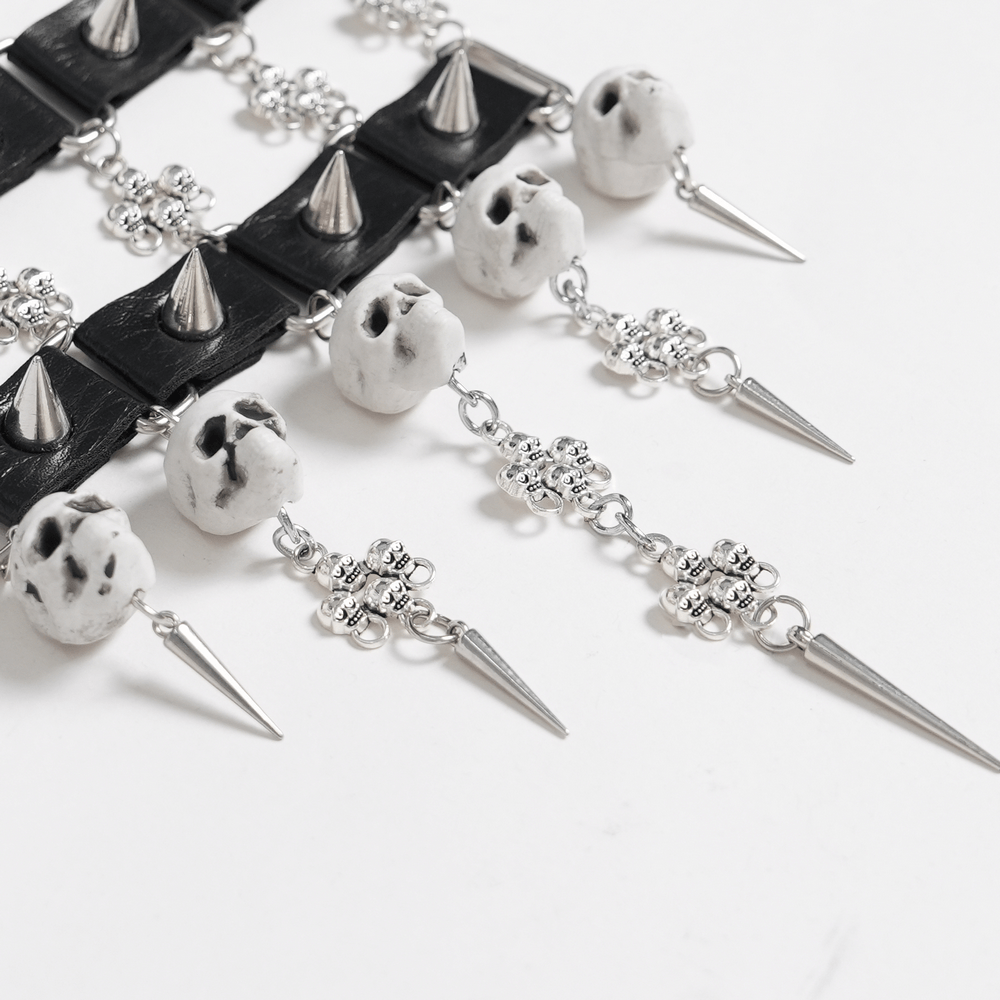 Gothic Skull Black Choker with Spikes and Chains