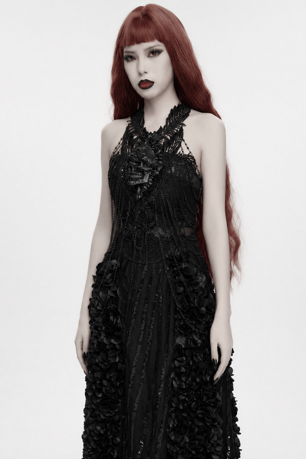 Gothic Skull Chain Body Harness with Lace Details