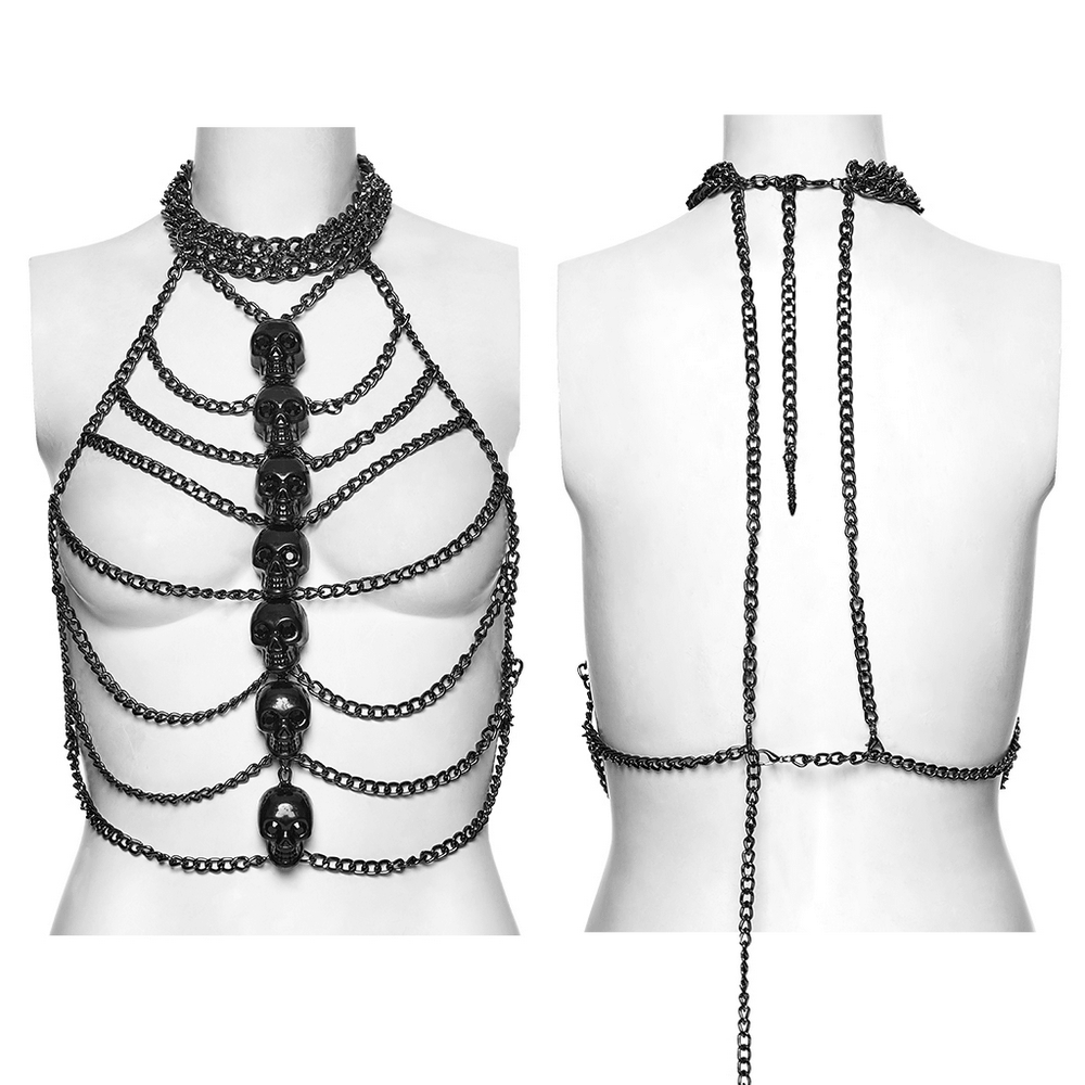 Gothic Skull Chain Harness Cyberpunk for Women
