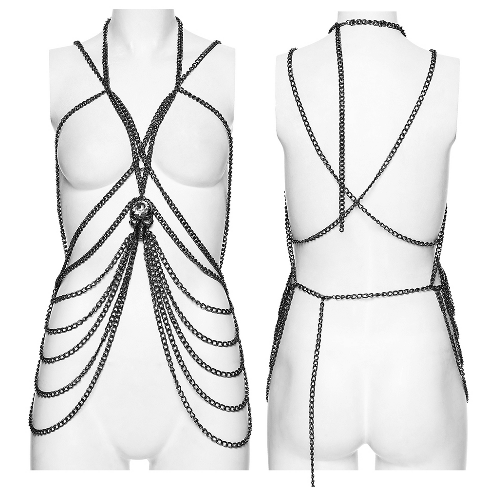 Gothic Skull Draped Body Chain Harness Jewelry