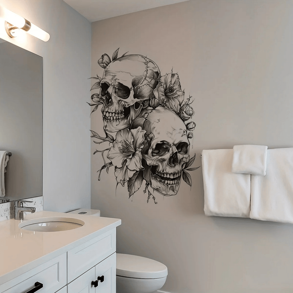 Gothic Skull Flower Wall Sticker for Halloween Decor