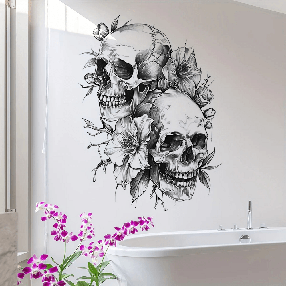 Gothic Skull Flower Wall Sticker for Halloween Decor