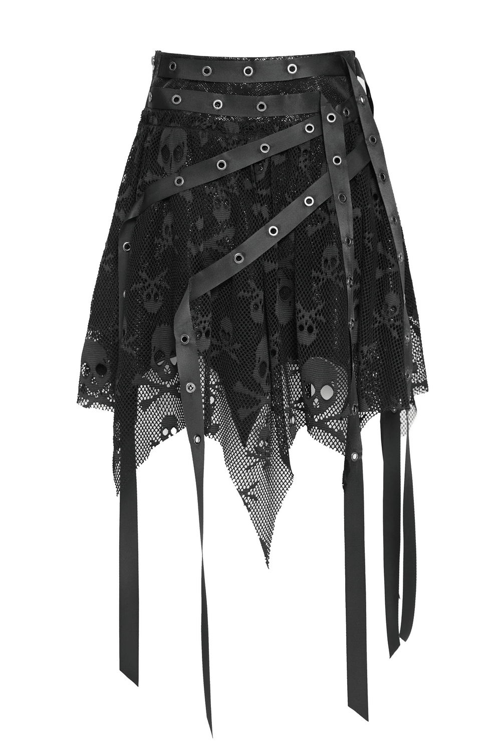 Gothic Skull Lace Mini Skirt with Strap Details