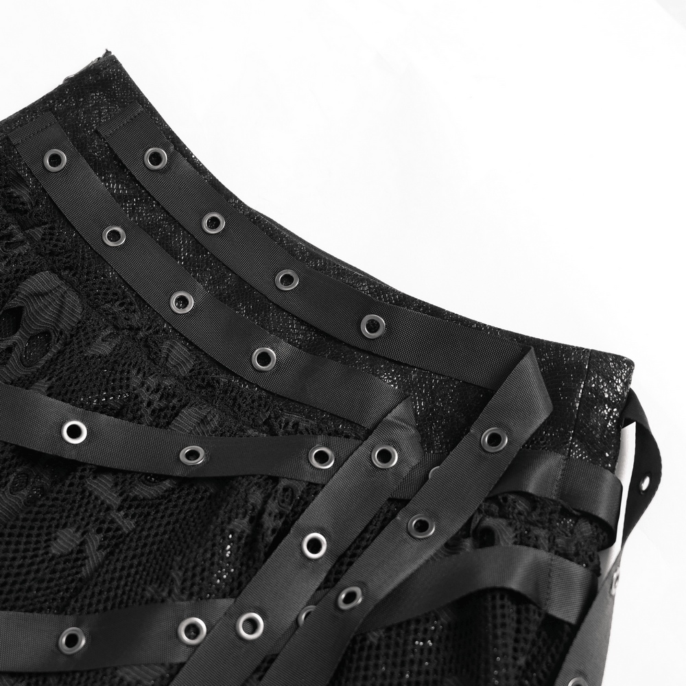 Gothic Skull Lace Mini Skirt with Strap Details