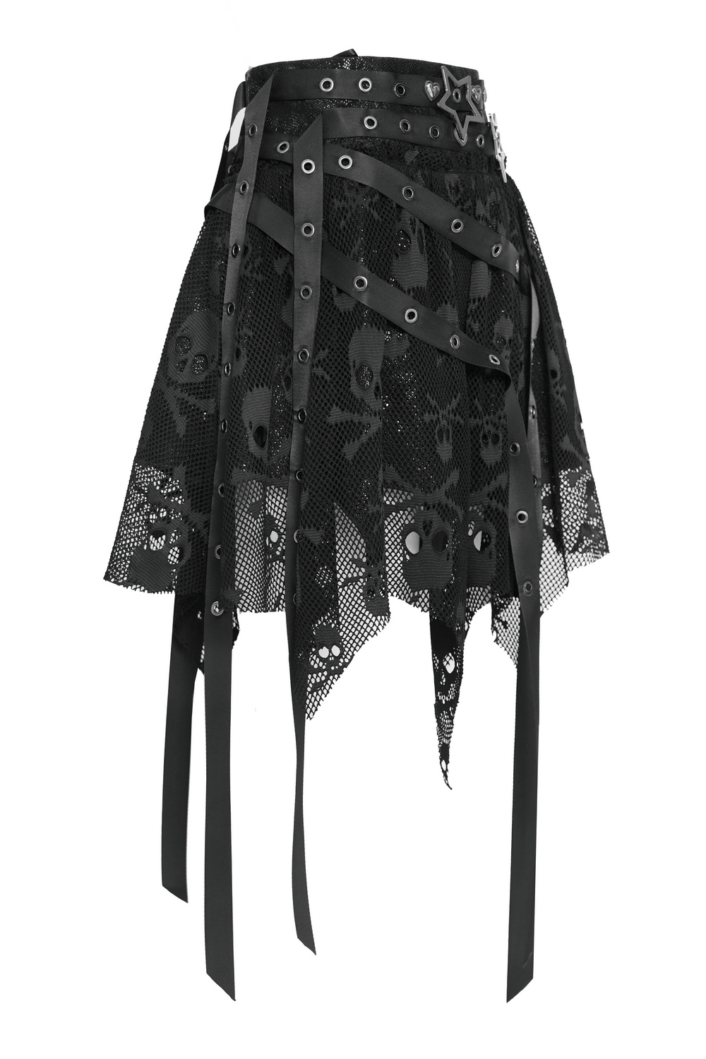 Gothic Skull Lace Mini Skirt with Strap Details