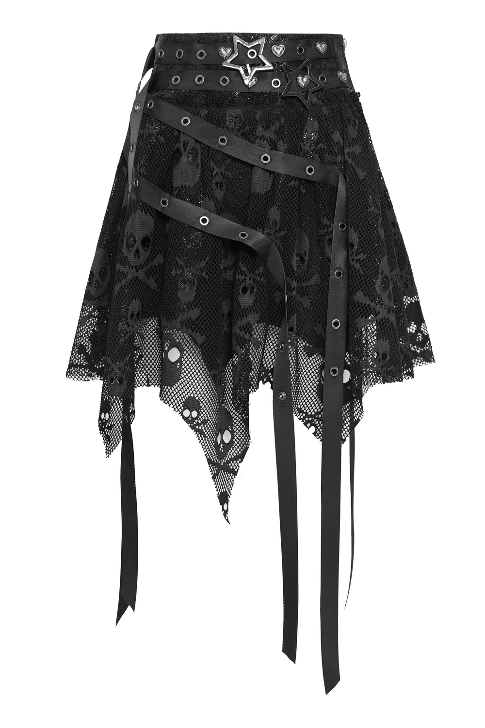 Gothic Skull Lace Mini Skirt with Strap Details