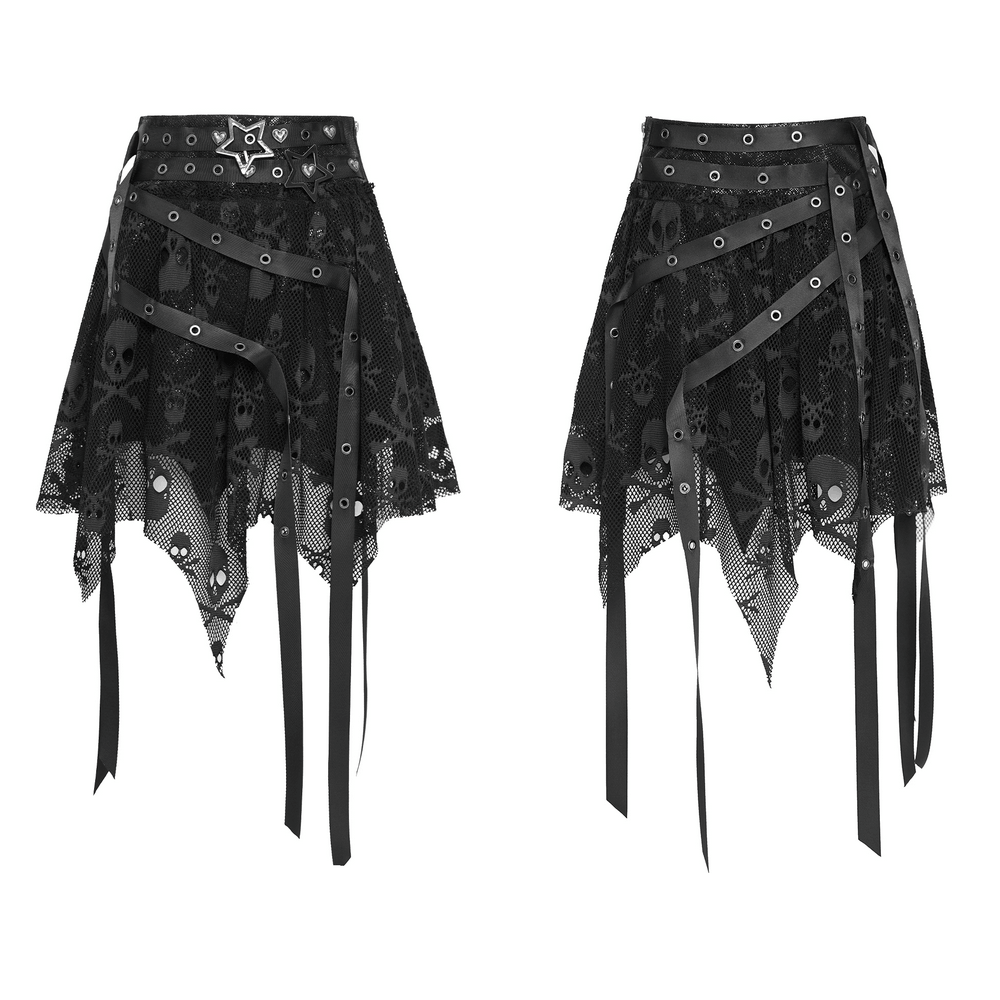 Gothic Skull Lace Mini Skirt with Strap Details