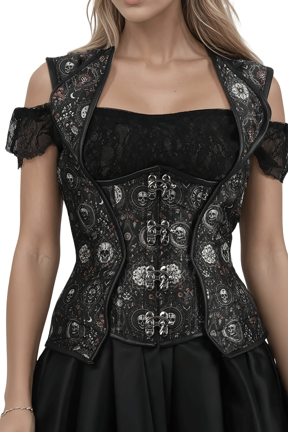 Gothic Skull Underbust Corset with Lace and Halter Strap