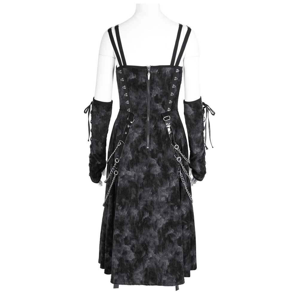 Gothic Slip Dress with Chains and Gloves for Women