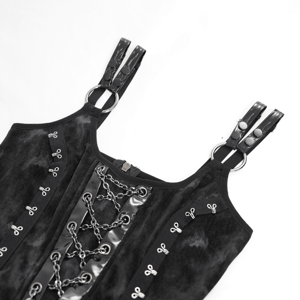 Gothic Slip Dress with Chains and Gloves for Women