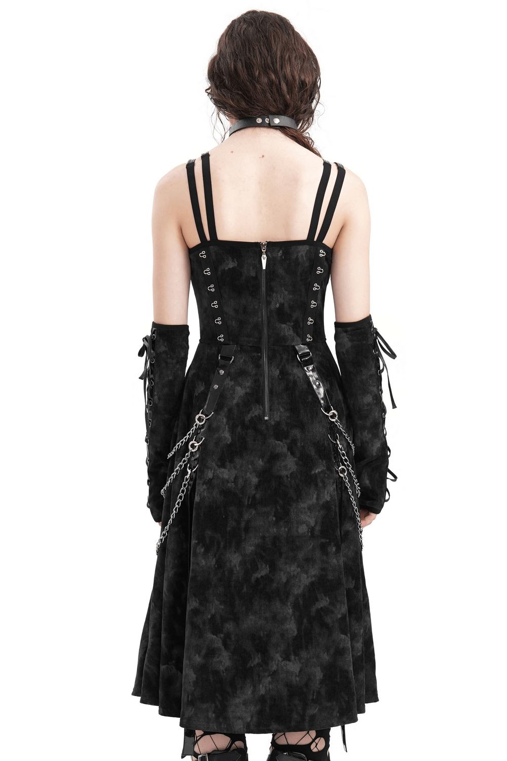 Gothic Slip Dress with Chains and Gloves for Women
