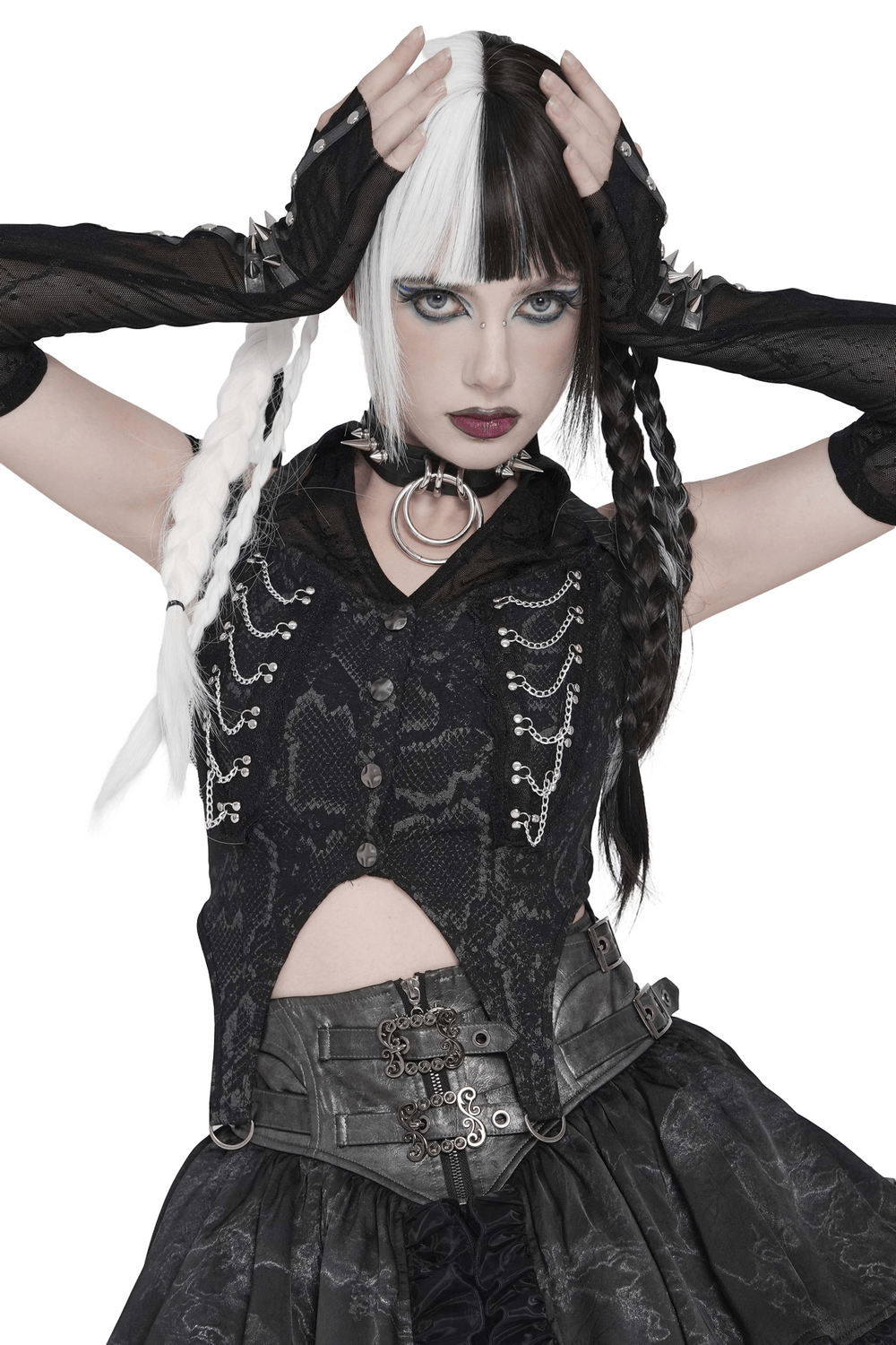Gothic Snake Print Halter Top with Chain Details