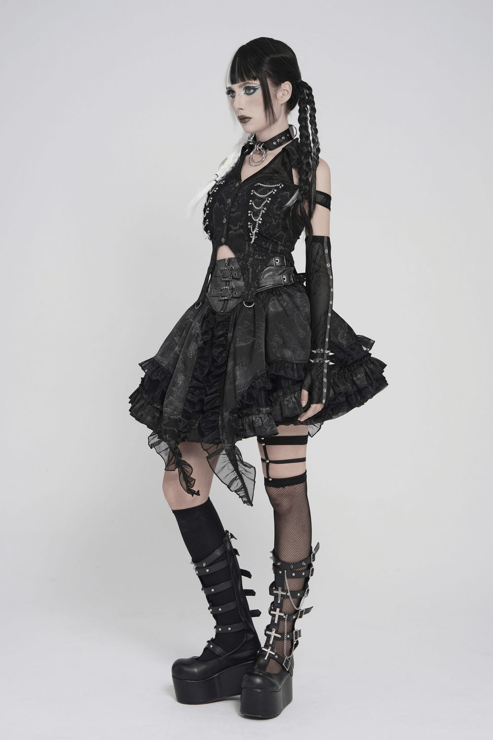 Gothic Snake Print Halter Top with Chain Details