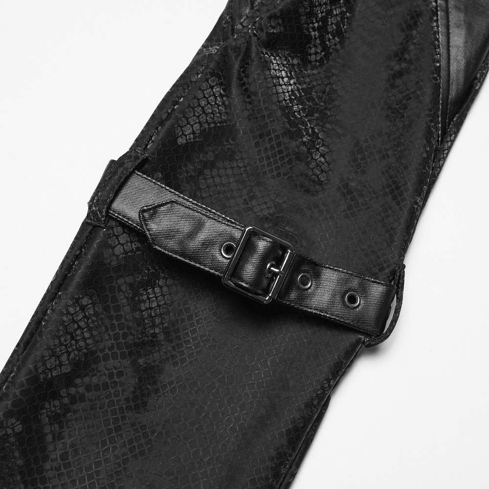 US SALE of Gothic Snake Print Pants with Eyelet and Strap Detail