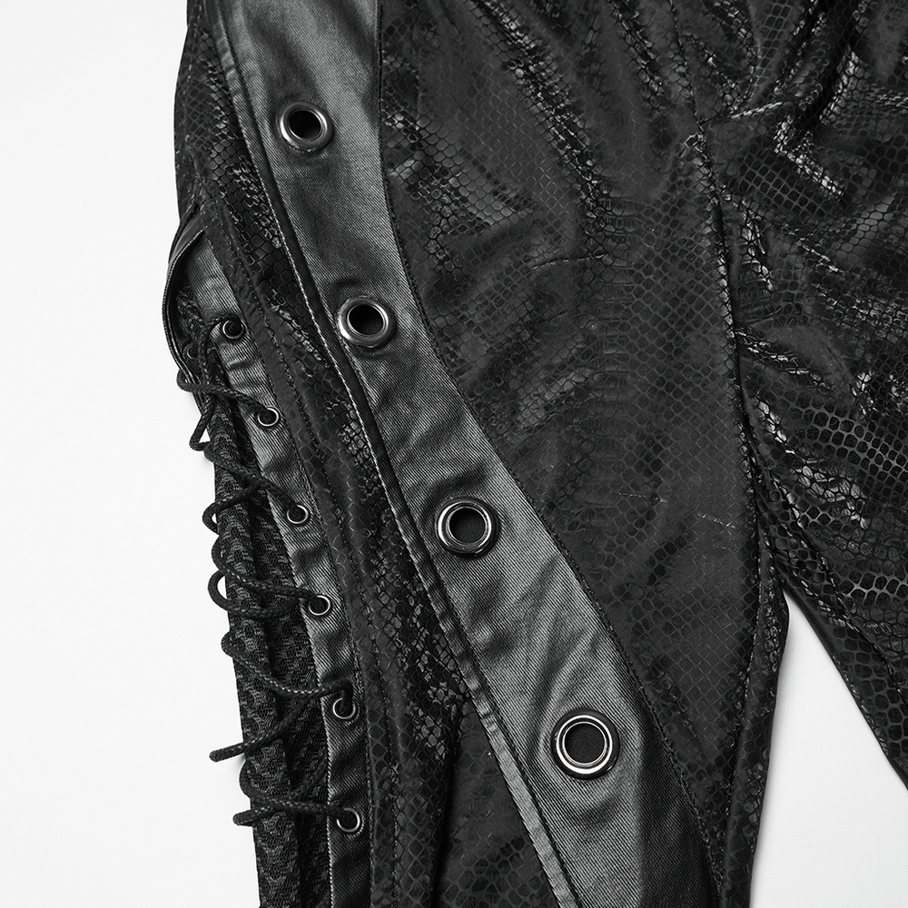 US SALE of Gothic Snake Print Pants with Eyelet and Strap Detail