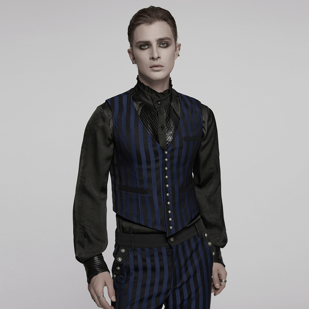 Gothic Steampunk Striped Vest with Carved Buttons