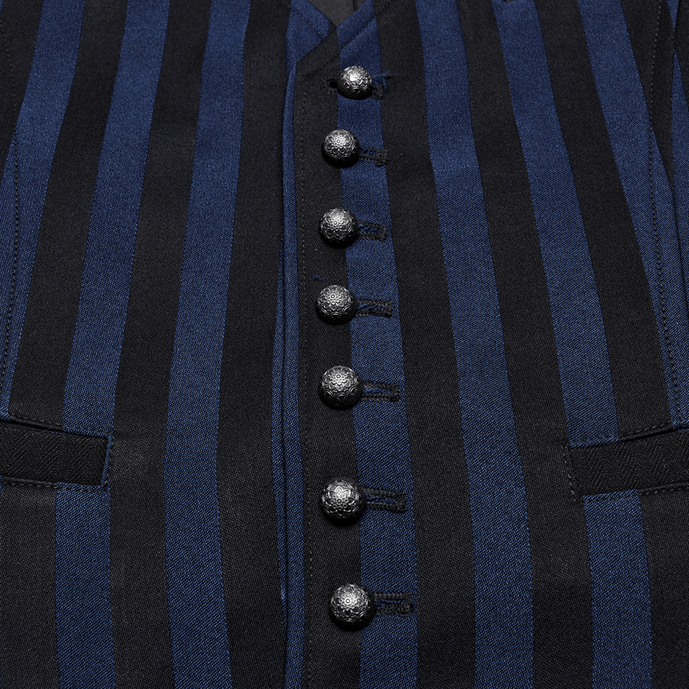 Gothic Steampunk Striped Vest with Carved Buttons