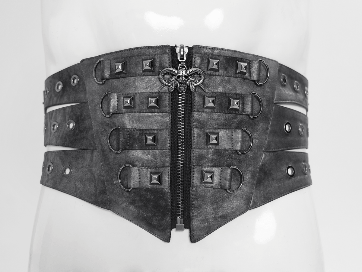 Gothic Studded Corset Belt With Front Zipper Detail