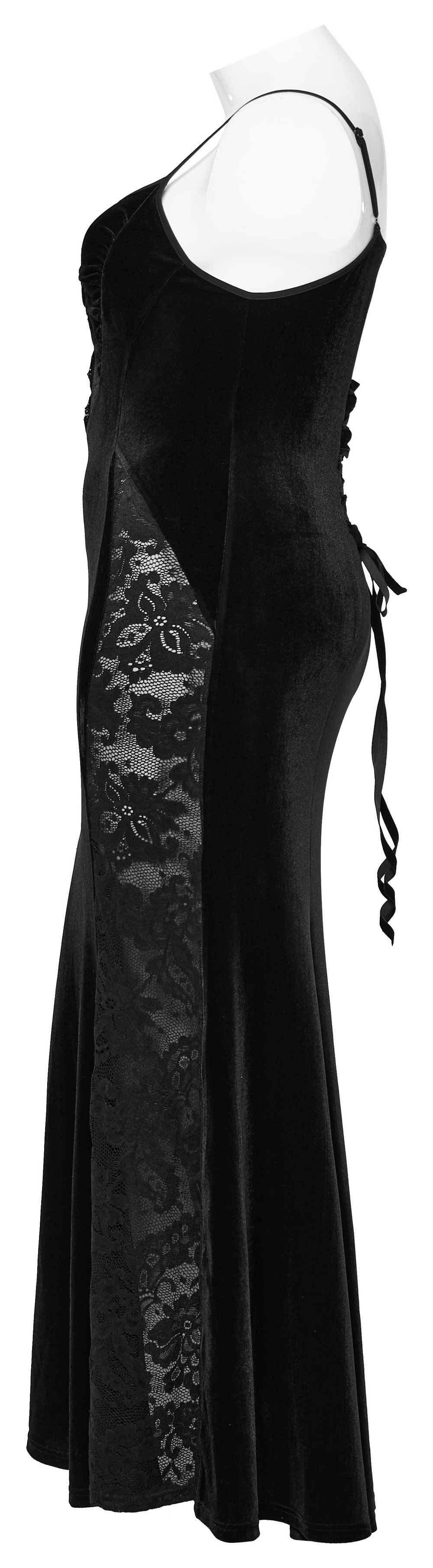 Gothic Style Black Velvet Lace Panel Mermaid Dress