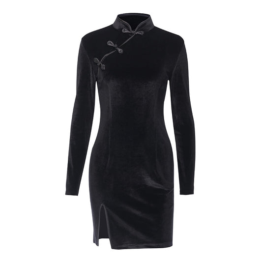 Gothic Style Velvet Women Dress / Cheongsam Dress in Alternative Fashion