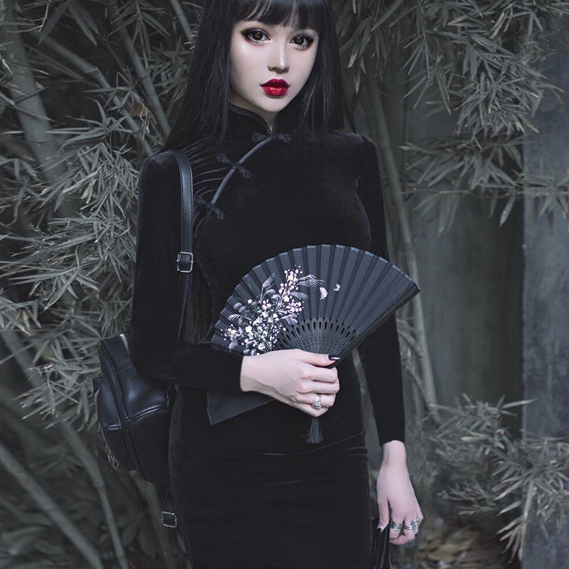 Gothic Style Velvet Women Dress / Cheongsam Dress in Alternative Fashion
