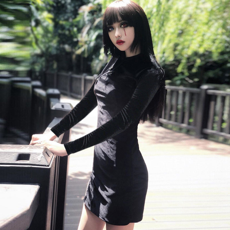Gothic Style Velvet Women Dress / Cheongsam Dress in Alternative Fashion