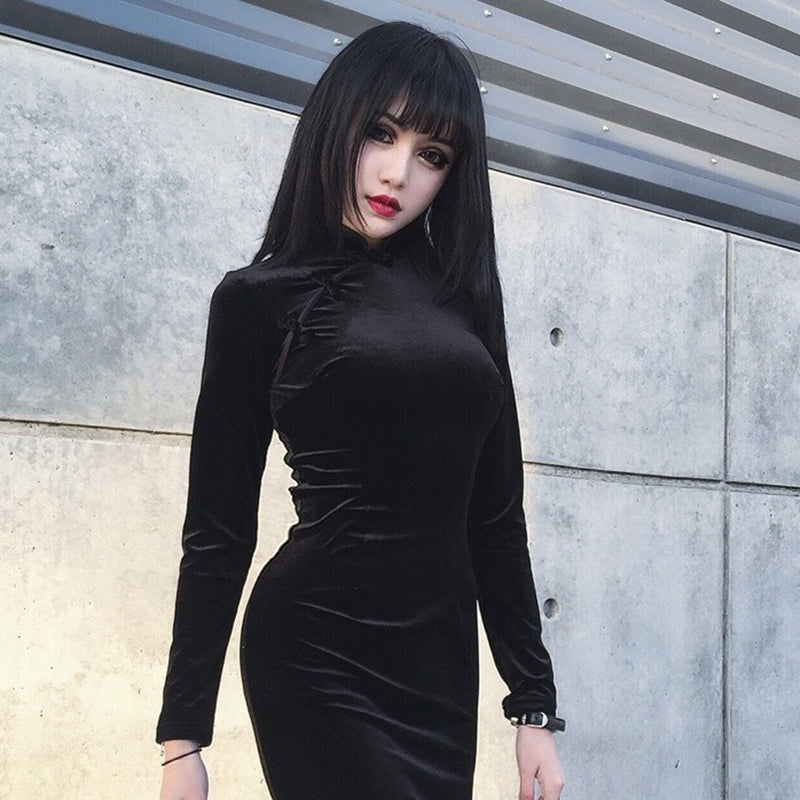 Gothic Style Velvet Women Dress / Cheongsam Dress in Alternative Fashion