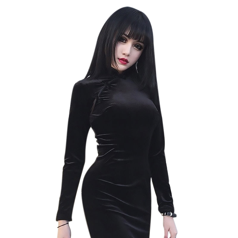 Gothic Style Velvet Women Dress / Cheongsam Dress in Alternative Fashion