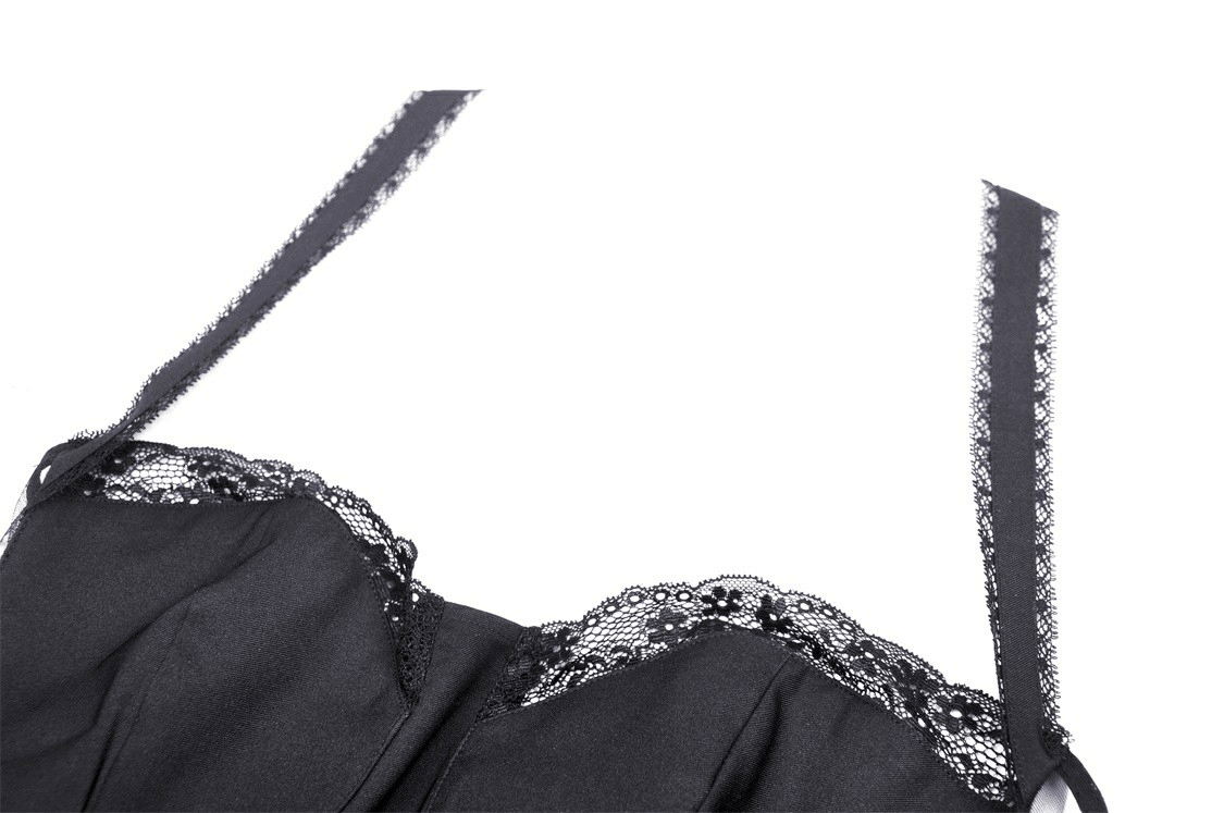 Gothic Swallowtail Dress with Lace and Layered Skirt
