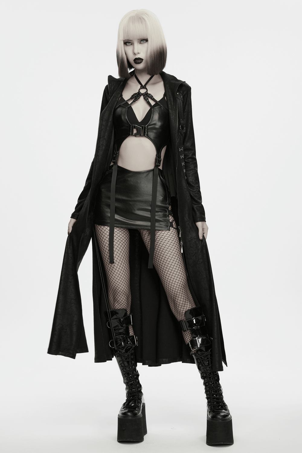 Gothic Techwear Two Piece Harness Top and Mini Skirt