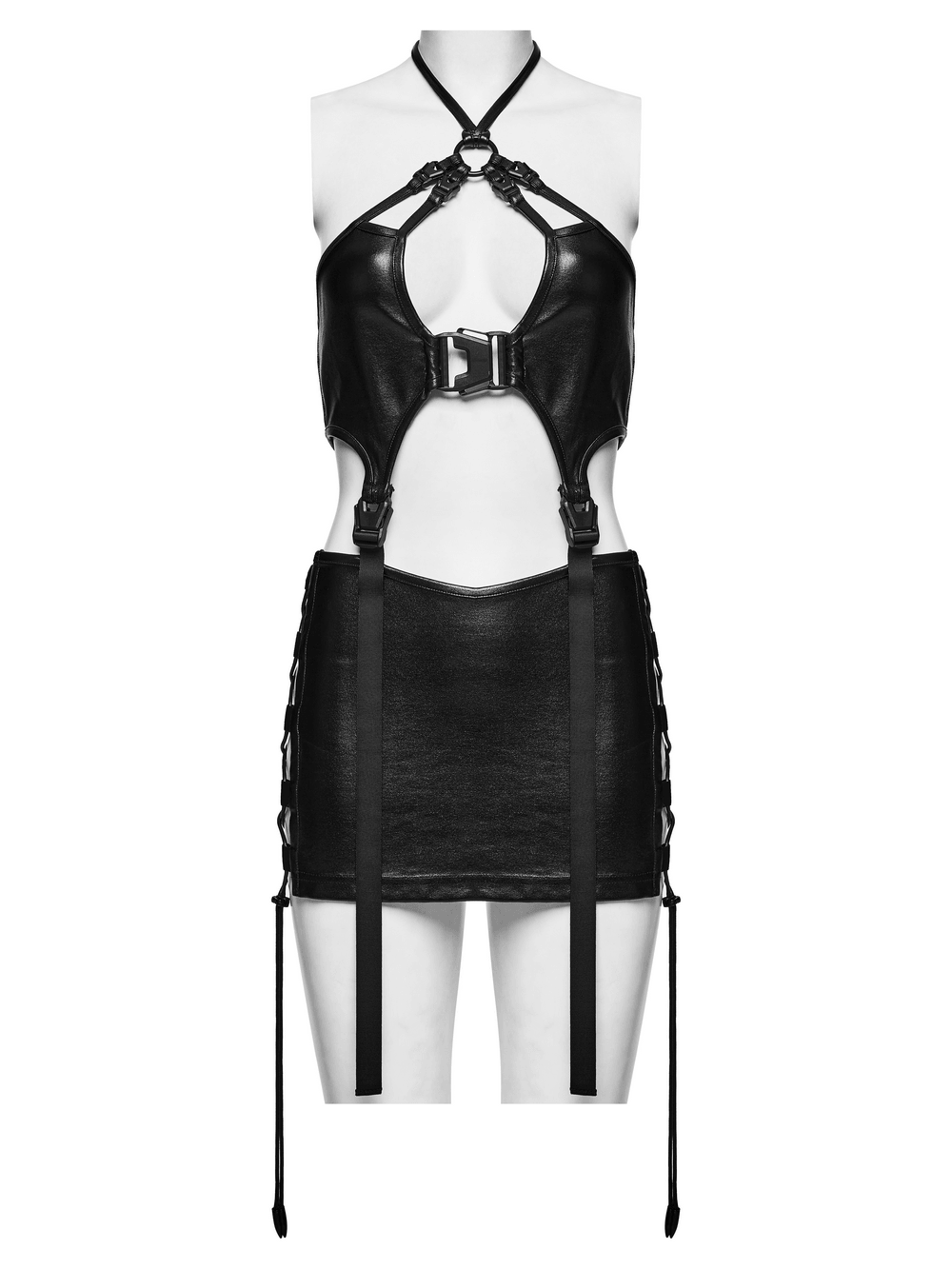 Gothic Techwear Two Piece Harness Top and Mini Skirt
