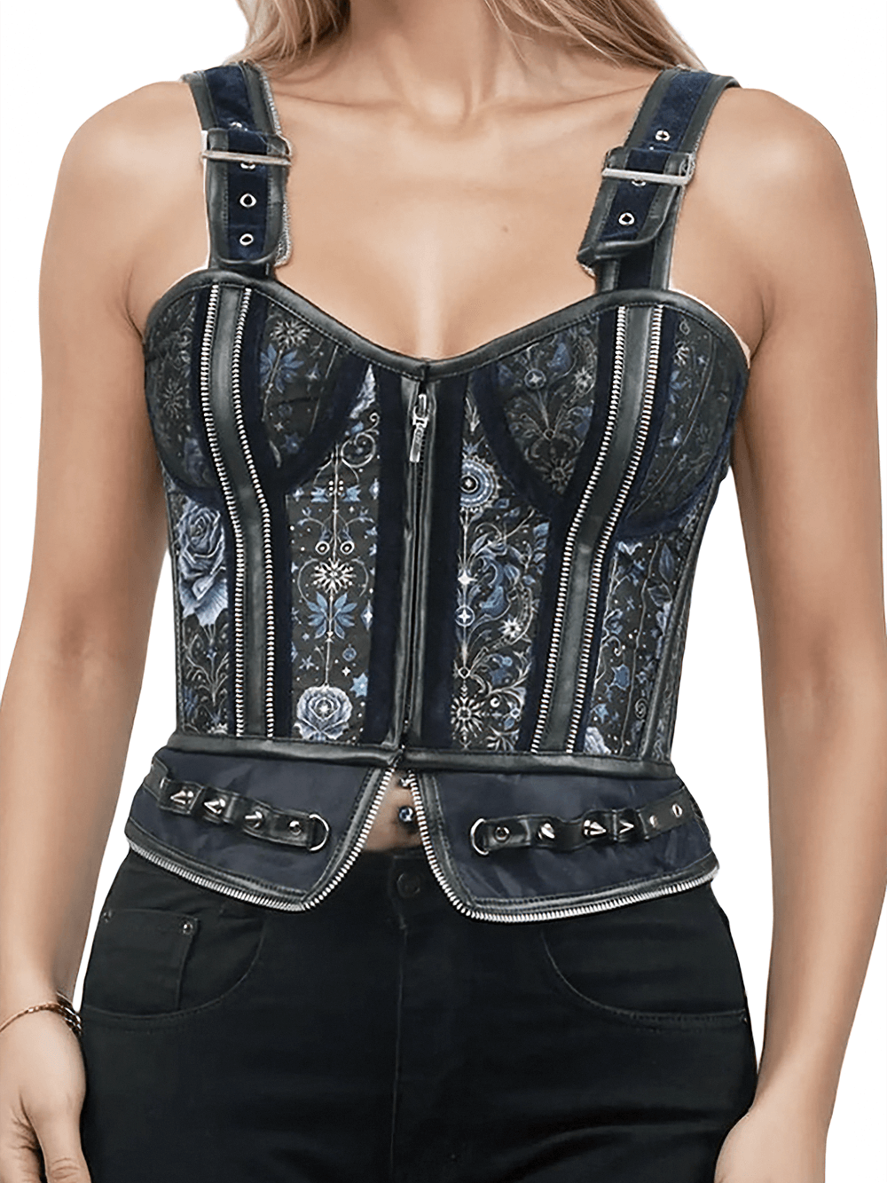 Gothic Twilight Overbust Corset with Zipper Straps