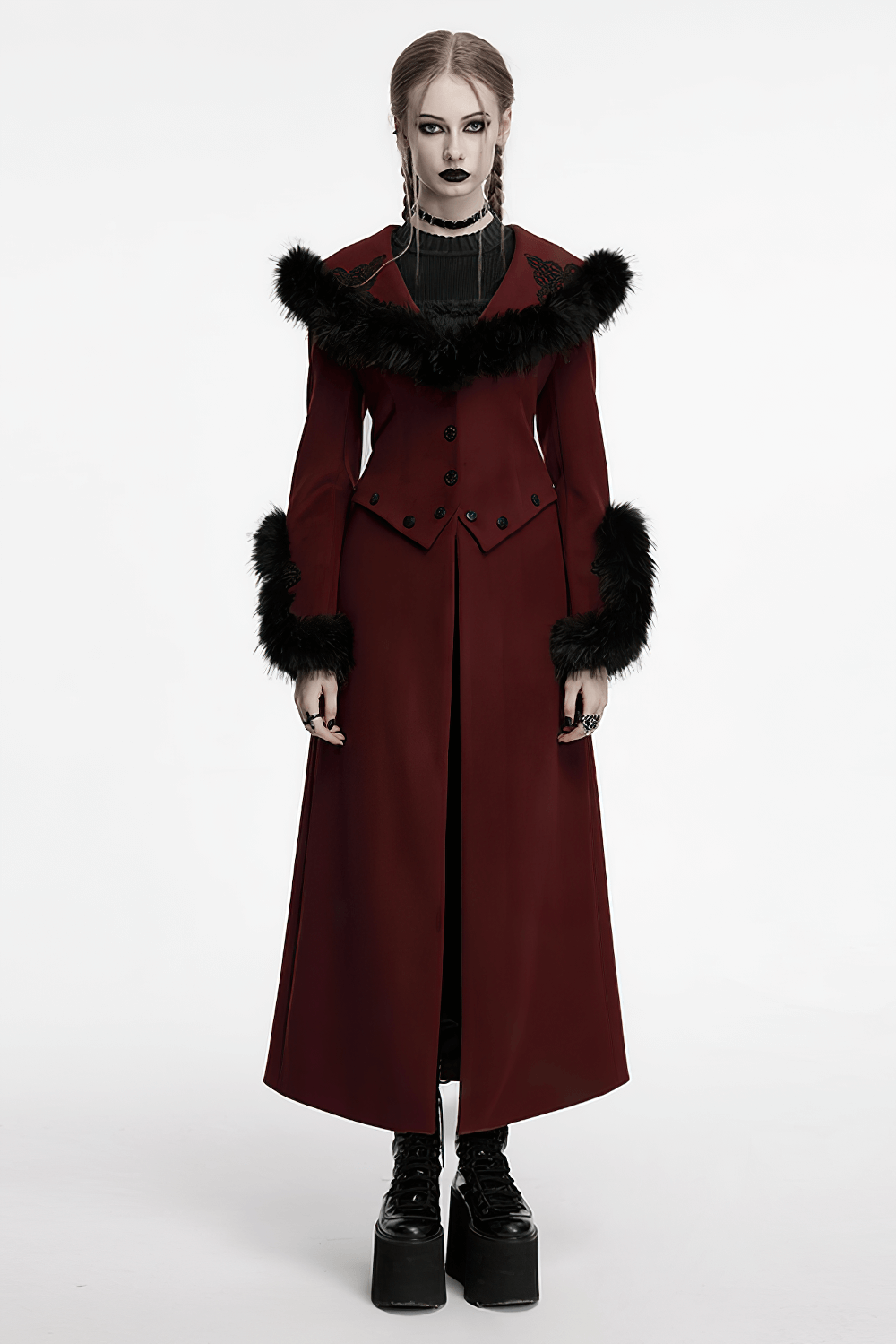 Gothic Two-Piece Coat with Detachable Hem and Fur Collar
