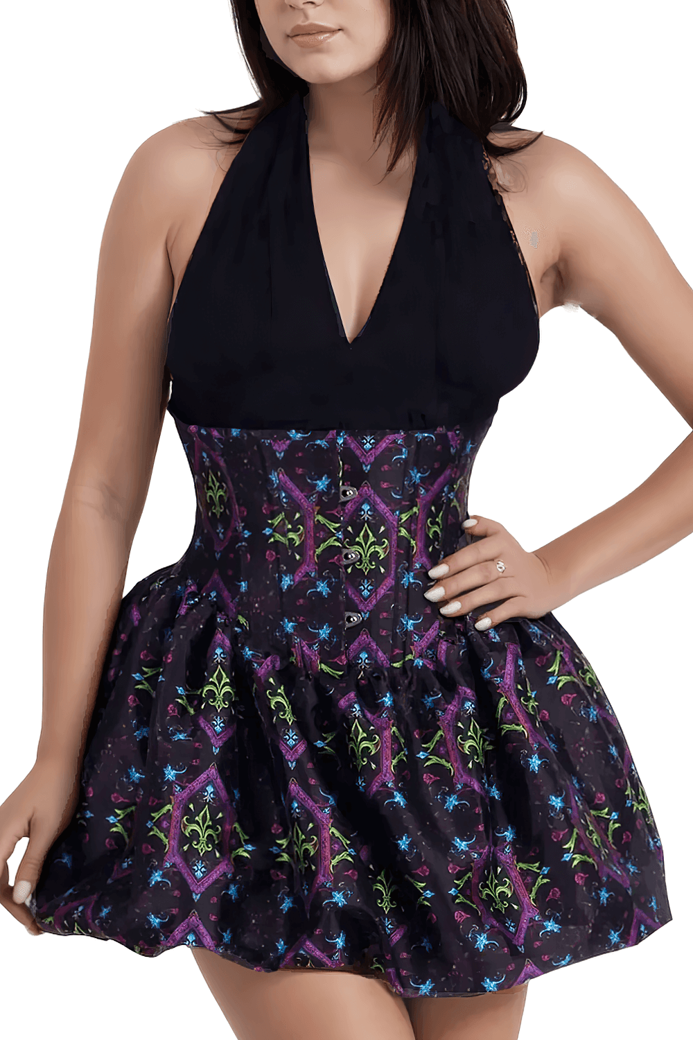 Gothic Underbust Corset Dress with Bubble Skirt and Lace