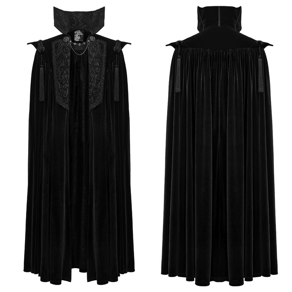Gothic Vampire Velvet Cloak with Jacquard and Tassels