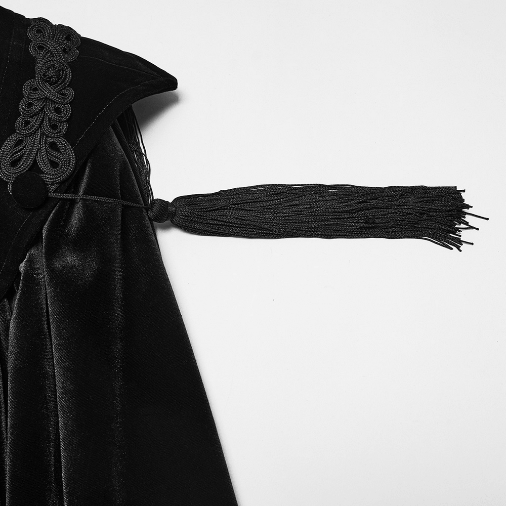 Gothic Vampire Velvet Cloak with Jacquard and Tassels