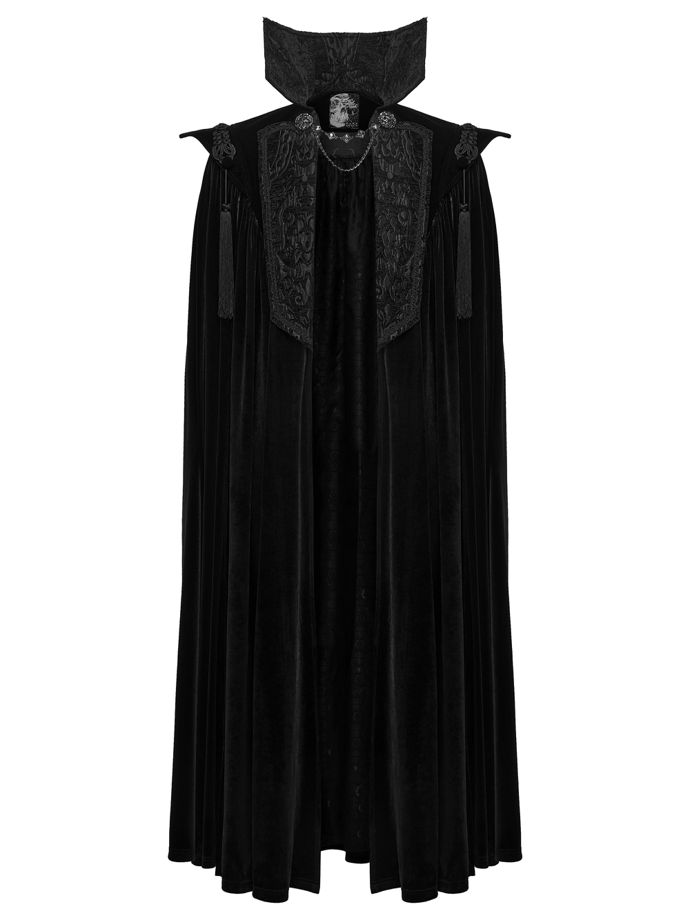 Gothic Vampire Velvet Cloak with Jacquard and Tassels