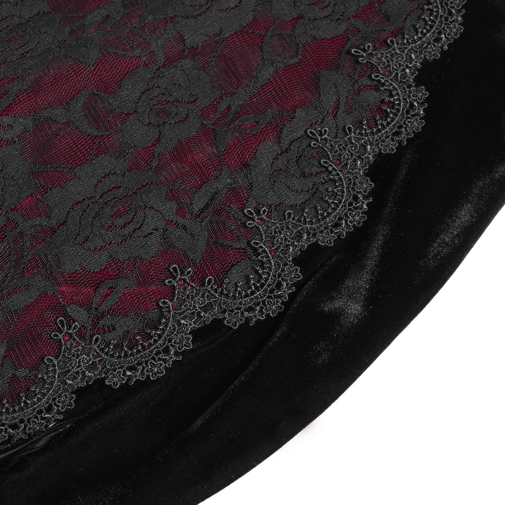 Gothic Velvet and Lace High-Low Dress with Cross Pendant
