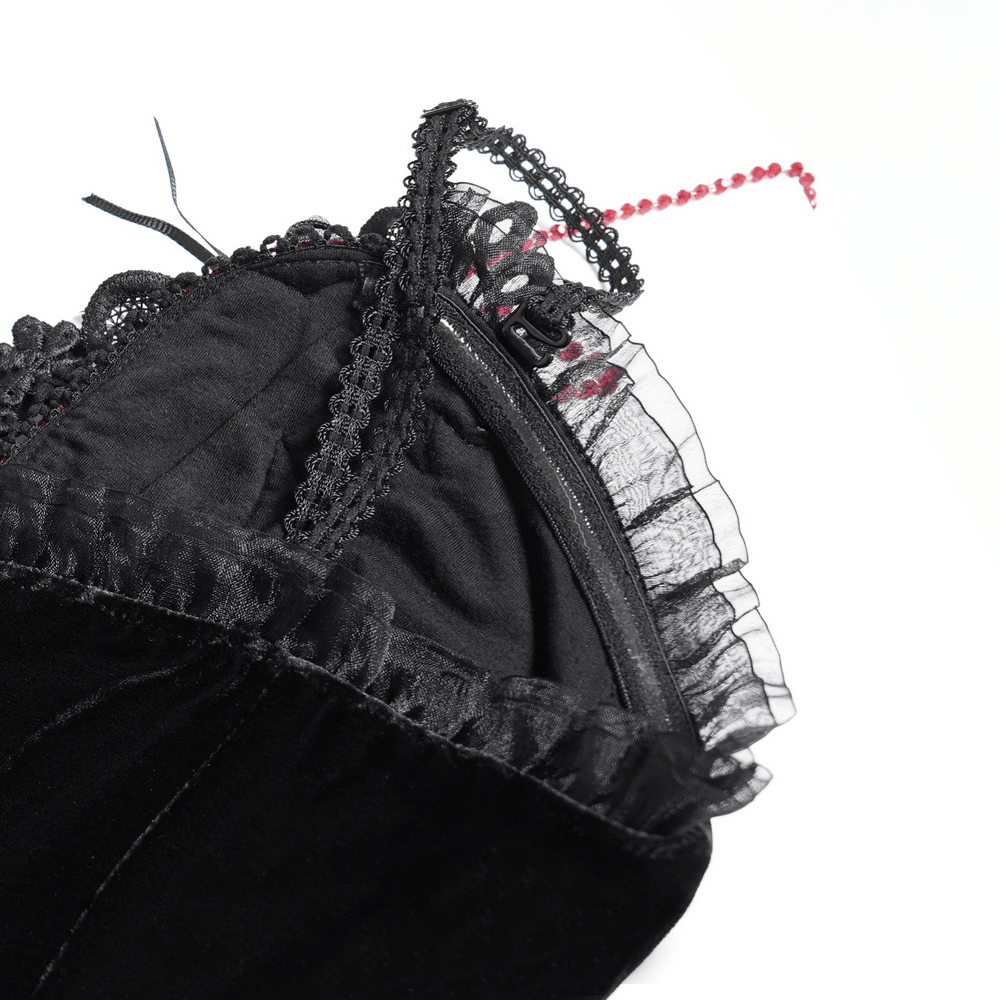 Gothic Velvet and Lace High-Low Dress with Cross Pendant
