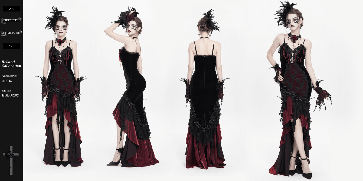 Gothic Velvet and Lace High-Low Dress with Cross Pendant