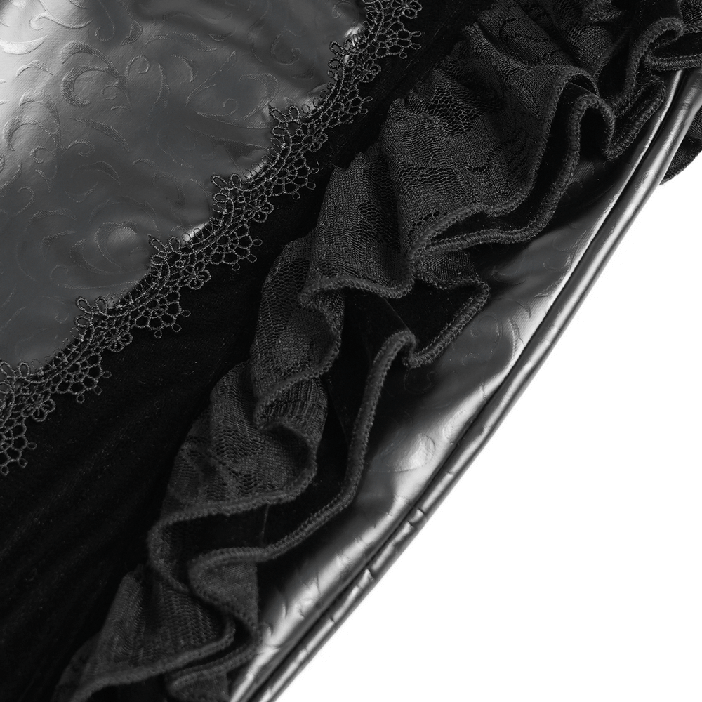 Gothic Velvet and Leather Flare Pants with Lace Ruffles