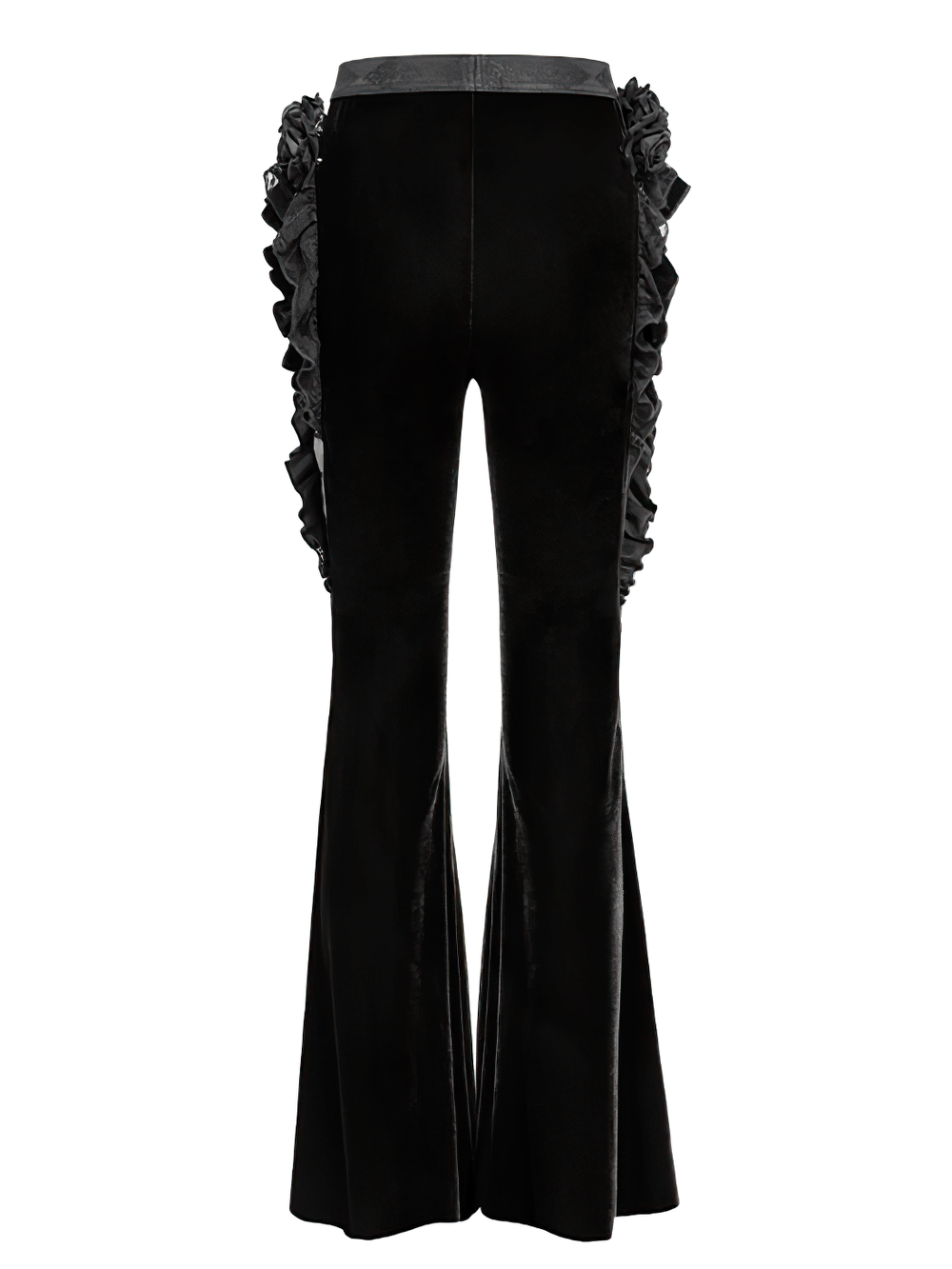Gothic Velvet and Leather Flare Pants with Lace Ruffles